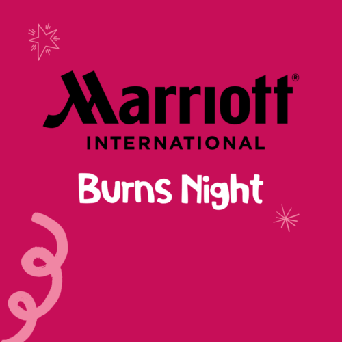 Pink background with text that reads 'Marriott Burns Night'